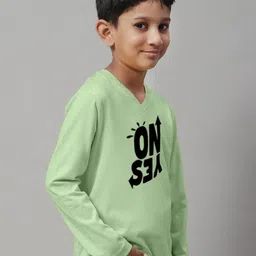 Friskers Boys Sea Green Typography Printed V-Neck Pockets T-shirt image 3