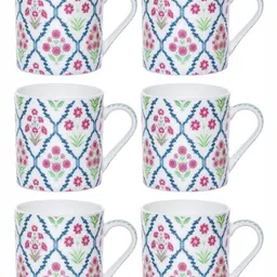 GOODHOMES White & Pink Set of 6 Printed Bone China Glossy Mugs 220 ml Each image 5