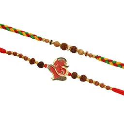 Aapno Rajasthan Set Of 2 Stone Studded & Beaded Rakhis With Roli Chawal & Greetings Card image 3
