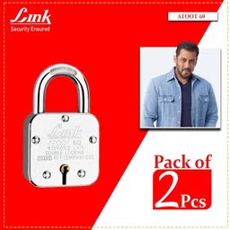 link Atoot 60mm Lock| 2 Lacs Key Combination Hardened Shackle 8 Brass Levers (Pack 2) Padlock image 2
