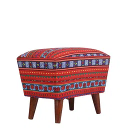 GLOBALLY INDIAN Ethnic Motif Printed Sheesham Wood & Velvet Ottoman image 4