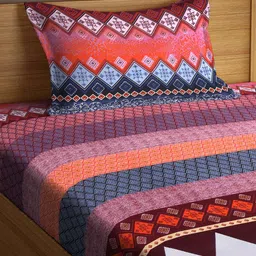 Arrabi Multicoloured Geometric 300 TC Single Bedsheet with 1 Pillow Covers image 5