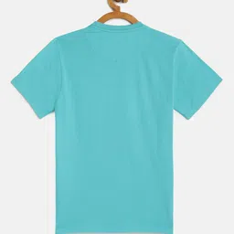 METRO KIDS COMPANY Boys Turquoise Blue Organic Cotton Self Design Round Neck T-shirt image 2