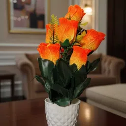 rsp ORANGE ROSE FLOWER Orange Rose Artificial Flower with Pot image 2