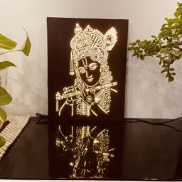 home delight Krishna with Mukut Wood Craving Table Lamp image 4
