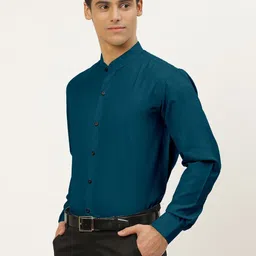 mildin Men Slim Fit Solid Mandarin Collar Formal Shirt image 4