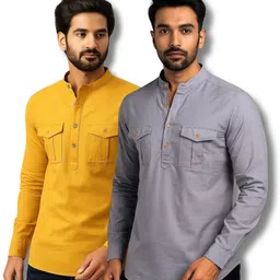 vimasuti Pack of 2 Men Solid Pure Cotton Straight Kurta-picture-17