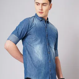 PAUL STREET Standard Slim Fit Spread Collar Faded Denim Shirt image 2