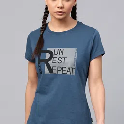 hrx by hrithik roshan Women Printed Round Neck Pure Cotton Blue T-Shirt-picture-23