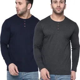 london hills Pack of 2 Men Self Design Round Neck Cotton Blend Blue T-Shirt-picture-22