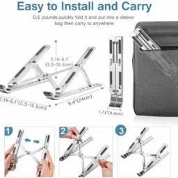 THESHOPY Aluminum Alloy Adjustable, Portable, Foldable, Ergonomic, Tablet Laptop Stand Aluminium Laptop Stand Aluminium Floor and Desk Stand Rotatable Laptop Stand with Adjustable Height Compatible with Universal Laptops image 2