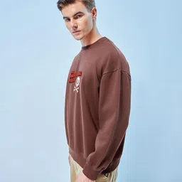 metronaut Men Printed Round Neck Brown Sweater image 2