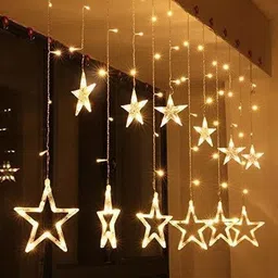 dankhra 12 Stars LED Diwali Lights Curtain String Lights Window Curtain Led Lights for Decoration with 8 Flashing for Christmas, Wedding, Party, Home, Patio Lawn ( Warm White) LED Garland Pack of 1 image 2