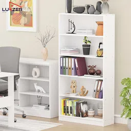 lukzer Multipurpose Rack MR-032 White Engineered Wood Close Book Shelf image 5