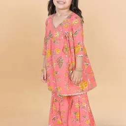 Aj DEZInES Girls Floral Printed Angrakha Gotta Patti Pure Cotton Kurta with Sharara image 2