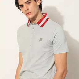 RARE RABBIT Men Divide Polo Collar Slim Fit Cotton T-Shirt image 3