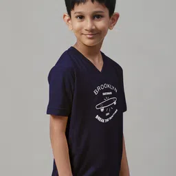 Friskers Boys Typography Printed V-Neck Slim Fit Pure Cotton T-shirt image 3