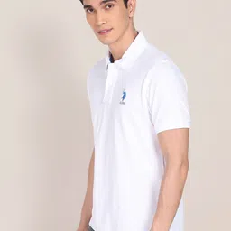 U.S. Polo Assn. Men White Solid Polo Collar Pure Cotton Slim Fit T-shirt image 3
