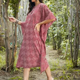 Athena Women Red Tie-Up Neck Kaftan Dress image 3