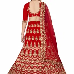 MANVAA Embroidered Beads and Stones Semi-Stitched Lehenga & Unstitched Blouse With Dupatta image 4