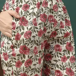 KALINI Floral Printed Pure Cotton Anarkali Kurta With Trousers & Dupatta image 3