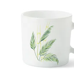 Larah by BOROSIL Breeze White & Green Set Of 6 Printed Opalware Glossy Cups 180 ML image 3
