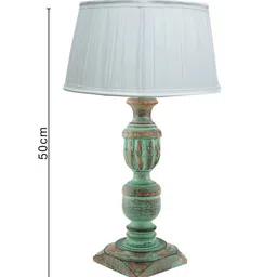 Homesake White & Green Rustic Algae French Trophy Carved Table Lamp With Wooden Base image 4