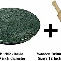 crafty cottage Green Marble Chakla with Wooden Belan/Chakla Belan for Kitchen(9 Inch)with belan Rolling Pin & Board-picture-26