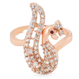 AMI Rose-Gold-Plated White CZ-StuddedPeacock Inspired Contemporary Adjustable Finger Ring image 3