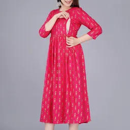 BAESD Maternity Ethnic Motifs Printed Fit & Flare Midi Ethnic Dress image 5