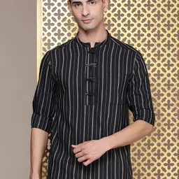 House of Pataudi Mandarin Collar Striped Rozana Kurta image 4