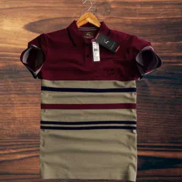 magneto Men Colorblock Polo Neck Pure Cotton Maroon T-Shirt-picture-20