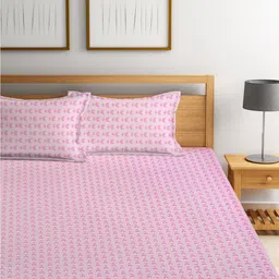 KLOTTHE Pink & White Geometric Printed 300TC Double King Bedsheet With 2 Pillow Covers image 4