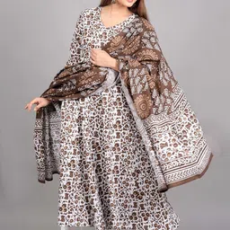 SkyaSia Floral Printed Regular Kurta with Trousers & With Dupatta image 2