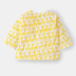 THE BABY LABEL Unisex Kids Yellow & White Hand-Block Giraffe Print Pure Cotton Kurta with Pyjamas image 2