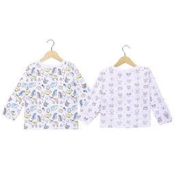 The Mom Store Pack of 2 Kids White Printed Pure Cotton Top with Pyjamas image 2