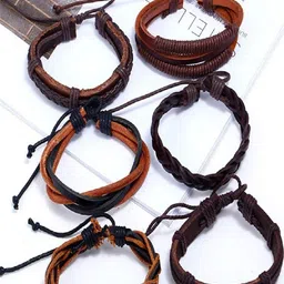 UNIVERSITY TRENDZ Men Set Of 6 Leather Multistrand Bracelet image 2