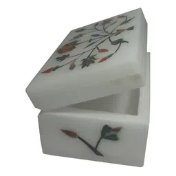 Avinash Handicrafts White & Orange Coloured Printed Reusable Square Jewellery Box image 3