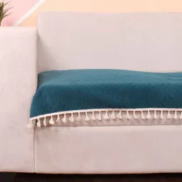 stitchnest Green Solid Velvet 1 Seater Quilted Sofa Cover (Protector) with Tassel-picture-16