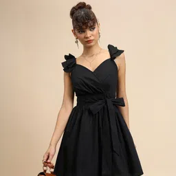 tokyo talkies Women Ruffled Black Above Knee/Mid Thigh Length Dress image 1