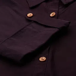 SHOWOFF Women Violet Solid Belted Detail A- Line Cotton Kurta image 3