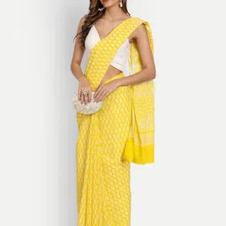 BUTA BUTI Yellow & Off White Ethnic Motifs Pure Cotton Saree image 3