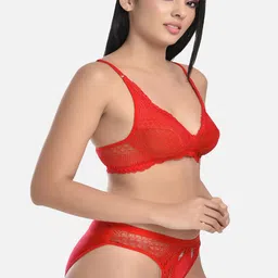 StyFun Pack Of 2 Lace Net Non Padded Bra & Mid-Rise Brief image 4