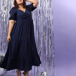 instafab plus Women A-line Blue Midi/Calf Length Dress image 1