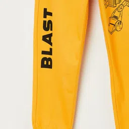 Fame Forever by Lifestyle Boys Yellow Printed Pure Cotton Track Pant image 3