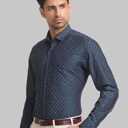 Raymond Men Blue Self-Design Cotton Shirts image 5