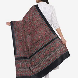 THE WEAVE TRAVELLER Black & Maroon Ajrakh Hand Block Printed Pure Cotton Dupatta image 3