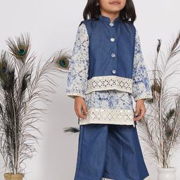 Little Bansi Girls Blue Ethnic Motifs Printed Layered Pure Cotton Kurta with Palazzos-picture-30