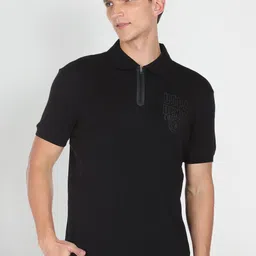 u.s. polo assn. denim co. U S Polo Assn Denim Co Men Black Logo Printed Polo Collar Pure Cotton Slim Fit T-shirt image 2