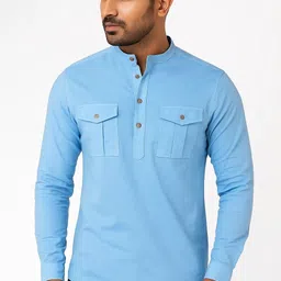 crowntail Pack of 2 Men Solid Pure Cotton Straight Kurta image 3